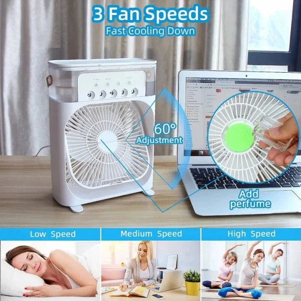 Portable Mini Air Conditioner Fan, USB Electric With Led Night Light, And Humidifier Function