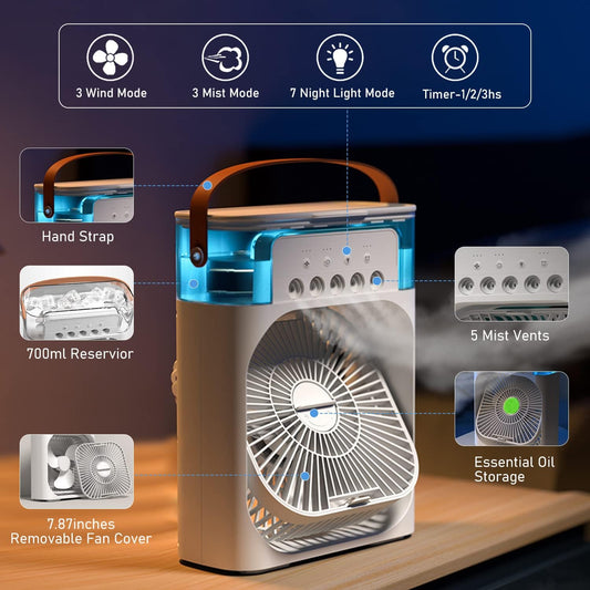 Portable Mini Air Conditioner Fan, USB Electric With Led Night Light, And Humidifier Function